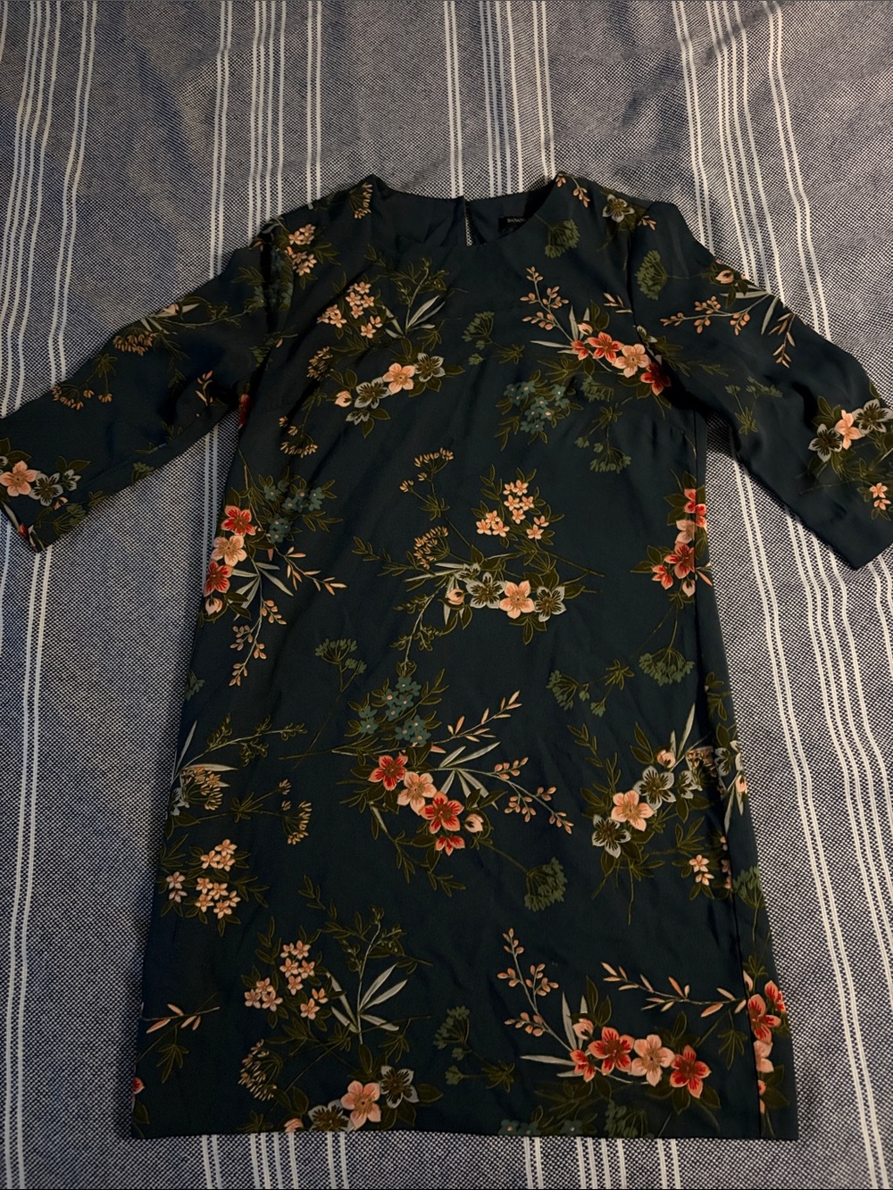 Banana Republic Forest Dark Teal Floral Mid Sleeve Shift Dress